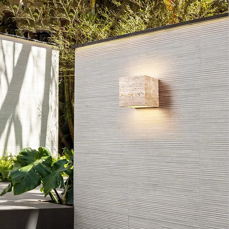IP65 Waterproof Outdoor LED Wall Lamp with Travertine Stone Design for Garden, Patio & Exterior Lighting