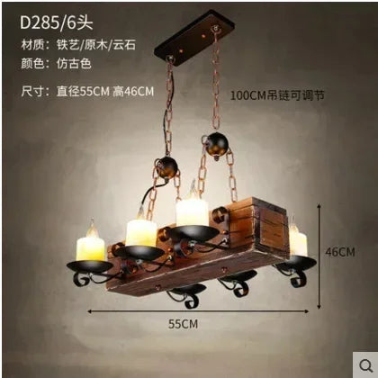 Wooden Decorative Chandelier - American Retro Industrial Style Lighting for Restaurants, Coffee Shops & Bar Counters