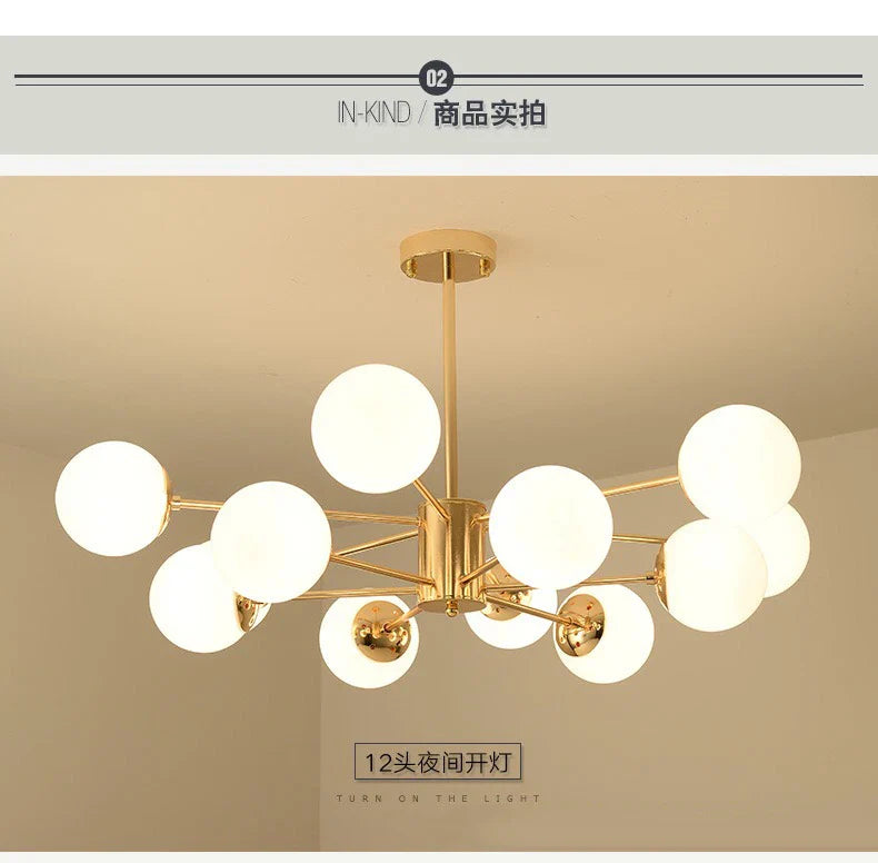 LED Adjustable Ball Glass Chandelier - Modern E27 Hanging Lamp for Living Room & Bedroom Lighting Fixtures