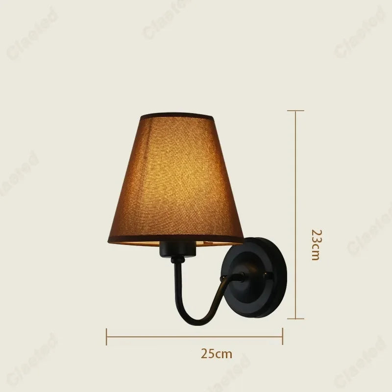 LED Retro Fabric Lampshade Wall Lamp with E27 Socket for Bedroom, Living Room, and Corridor Lighting Decoration