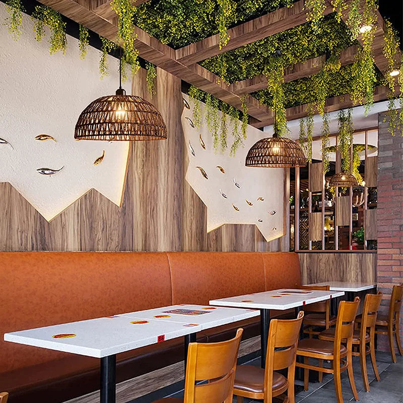 Japanese Hemp Rope Woven Pendant Light Fixture for Restaurant, Tea Room, Bar, and Bedroom Indoor Lighting