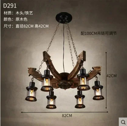 Wooden Decorative Chandelier - American Retro Industrial Style Lighting for Restaurants, Coffee Shops & Bar Counters