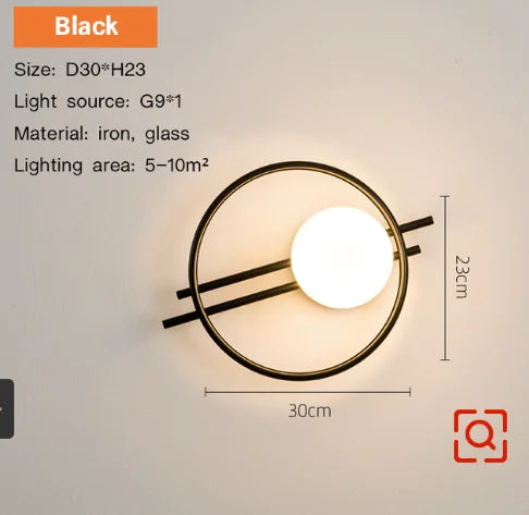 Nordic Wall Lamp - Golden Round Ball Fixture with Milky Glass - Indoor Bedroom & Bedside Lighting Decor