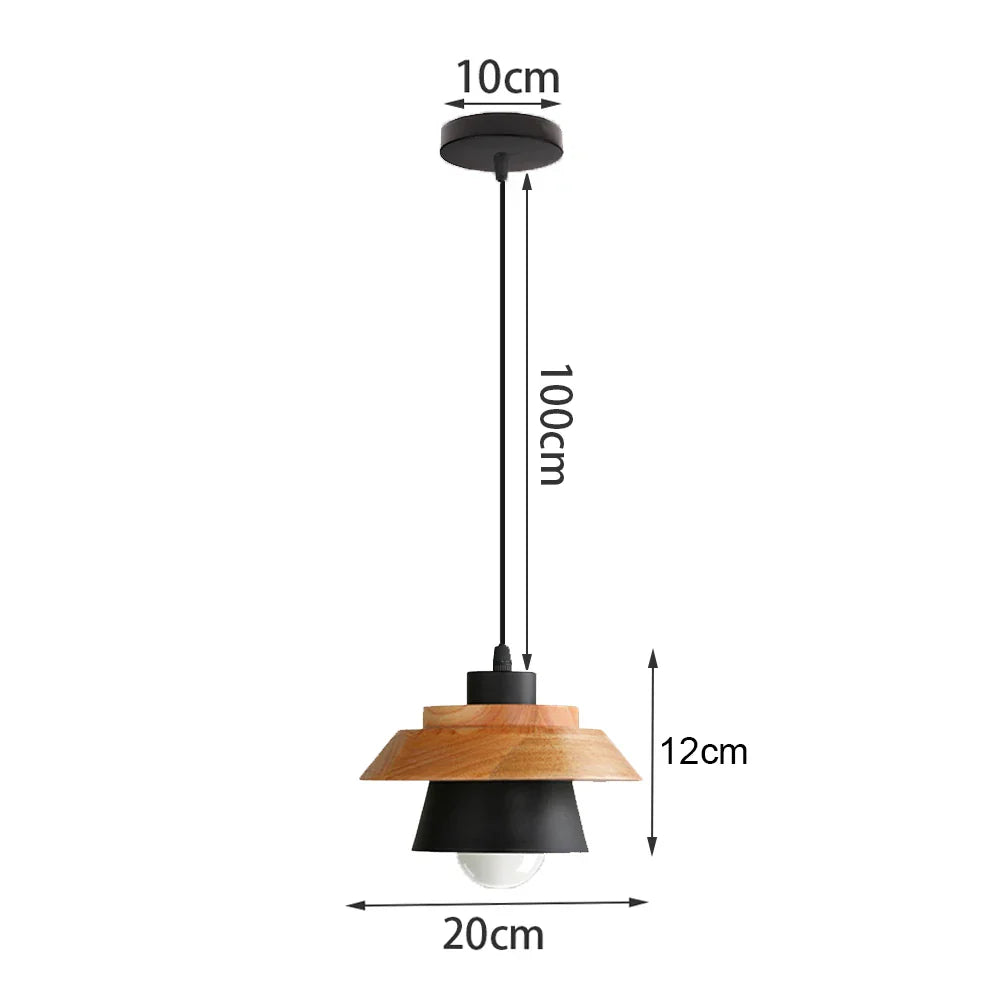 LED Wood Pendant Light Fixture - E27 Hanging Chandelier for Industrial Living Room, Bedroom & Kitchen Decor Lighting