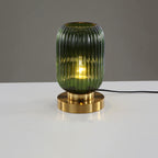 1-Light Oval Glass Table Lamp with Striped Design for Living Room & Bedroom Lighting