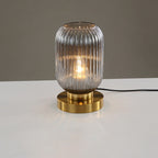 1-Light Oval Glass Table Lamp with Striped Design for Living Room & Bedroom Lighting