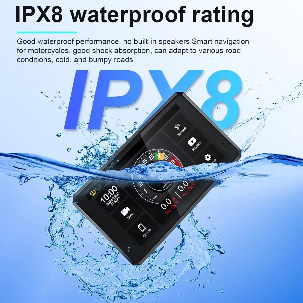 5 Inch Waterproof Dash Cam Monitor | 1080P WiFi, Android Auto & GPS Navigation for Motorcycles and Cars