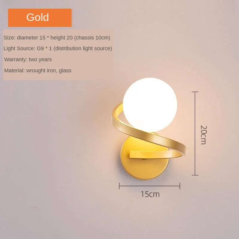 Nordic Wall Lamp - Golden Round Ball Fixture with Milky Glass - Indoor Bedroom & Bedside Lighting Decor