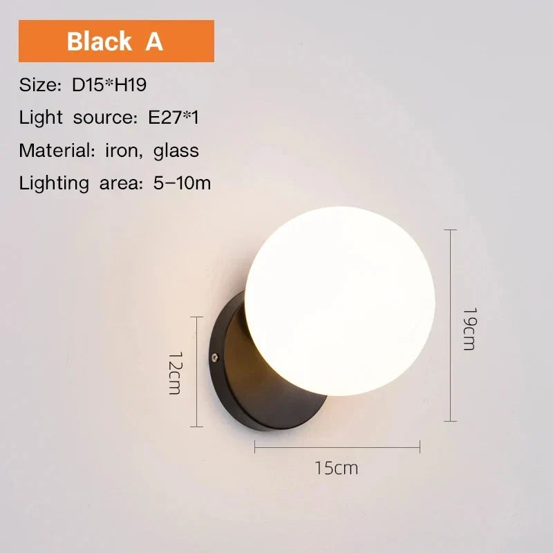 Nordic Wall Lamp - Golden Round Ball Fixture with Milky Glass - Indoor Bedroom & Bedside Lighting Decor