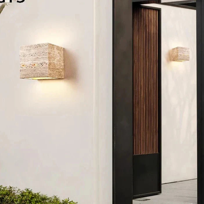 IP65 Waterproof Outdoor LED Wall Lamp with Travertine Stone Design for Garden, Patio & Exterior Lighting