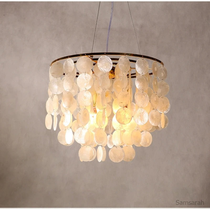 Seashell Pendant Chandelier Light Fixture - Coastal Decor for Living Room & Dining Room