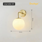 Nordic Wall Lamp - Golden Round Ball Fixture with Milky Glass - Indoor Bedroom & Bedside Lighting Decor