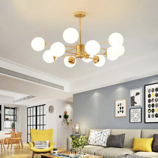 LED Adjustable Ball Glass Chandelier - Modern E27 Hanging Lamp for Living Room & Bedroom Lighting Fixtures