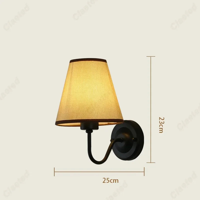 LED Retro Fabric Lampshade Wall Lamp with E27 Socket for Bedroom, Living Room, and Corridor Lighting Decoration