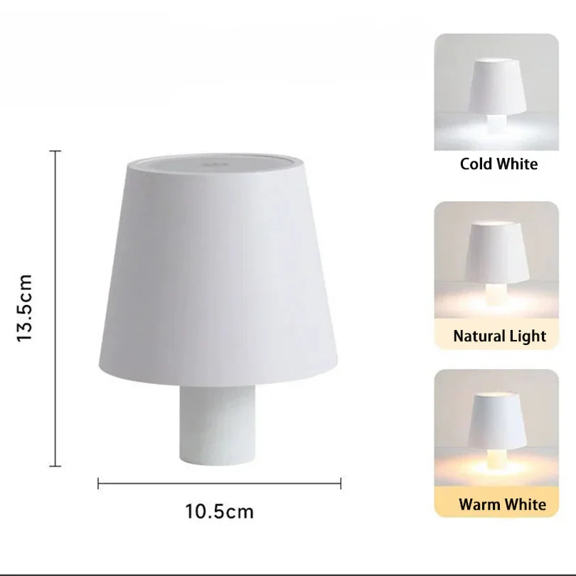 Wireless Dimmable Touch Table Lamp - USB Rechargeable Night Light with 3 Color Options for Home, Office, Bar, and Study Use