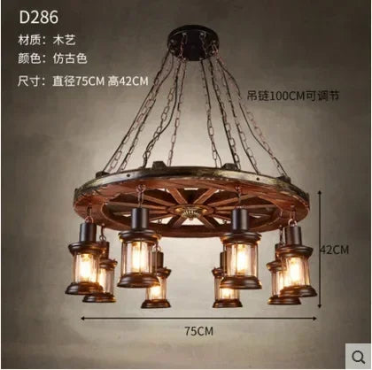 Wooden Decorative Chandelier - American Retro Industrial Style Lighting for Restaurants, Coffee Shops & Bar Counters