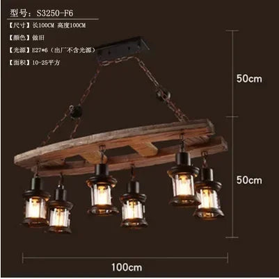 Wooden Decorative Chandelier - American Retro Industrial Style Lighting for Restaurants, Coffee Shops & Bar Counters