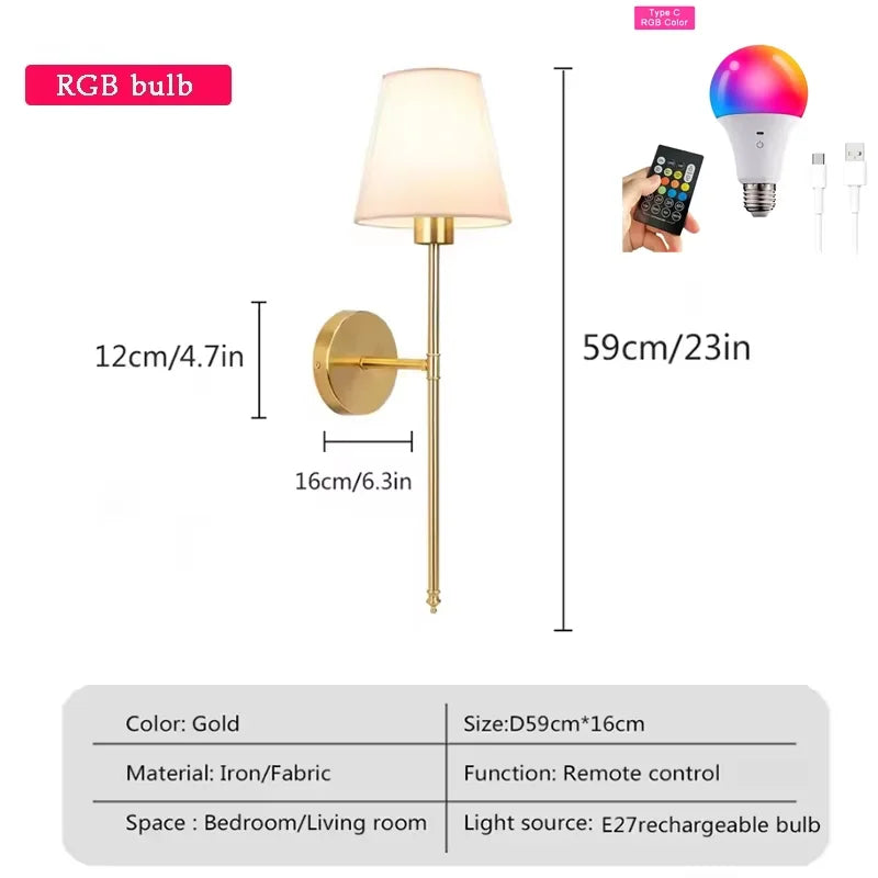 Retro Wall Lamp LED Charge RGB Bulb Removable Wireless Wall Light For Bedroom Corridor Hallway Indoor Luminaire Bedside Light