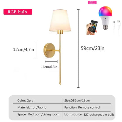 Retro Wall Lamp LED Charge RGB Bulb Removable Wireless Wall Light For Bedroom Corridor Hallway Indoor Luminaire Bedside Light