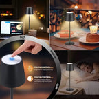 Wireless Dimmable Touch Table Lamp - USB Rechargeable Night Light with 3 Color Options for Home, Office, Bar, and Study Use