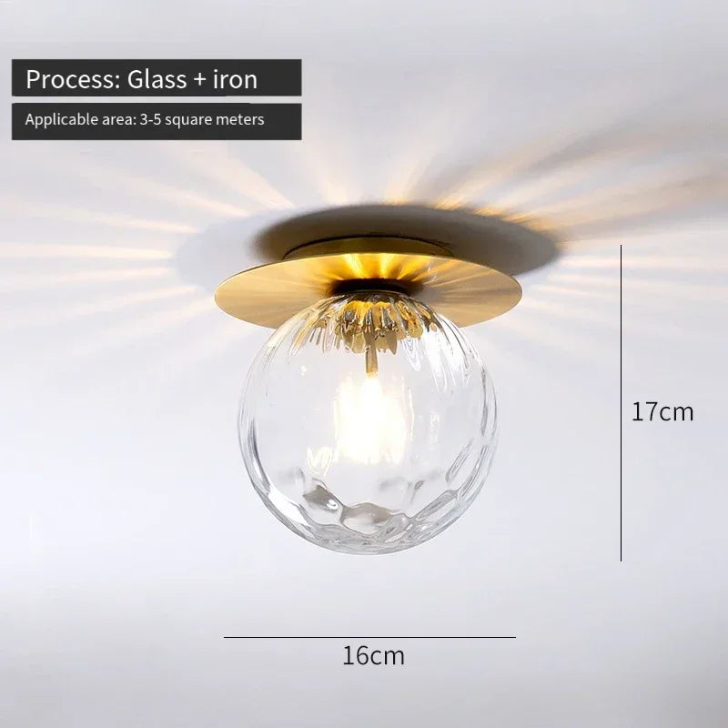 LED Wrought Iron Glass Ceiling Lamp - Modern Nordic Design for Entrance, Porch, Corridor, Balcony & Staircase Lighting