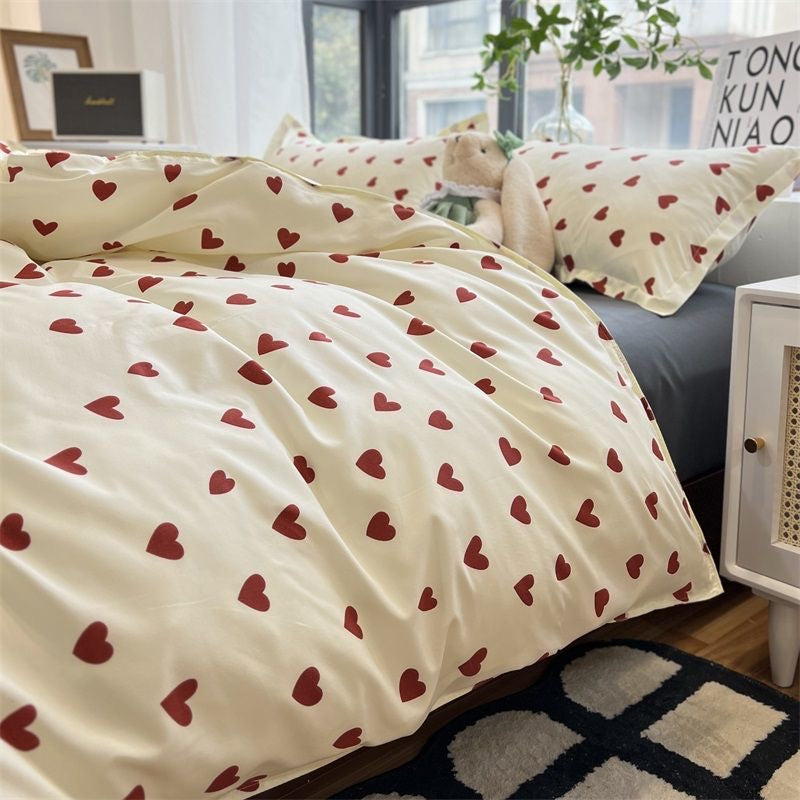 Love Heart Bedding Set - Soft Microfiber Comforter & Sheet Set for Kids' Bedrooms & Romantic Decor