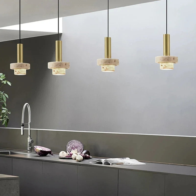 Copper Pendant Light with Natural Volcanic Stone Design for Kitchen Island & Dining Room