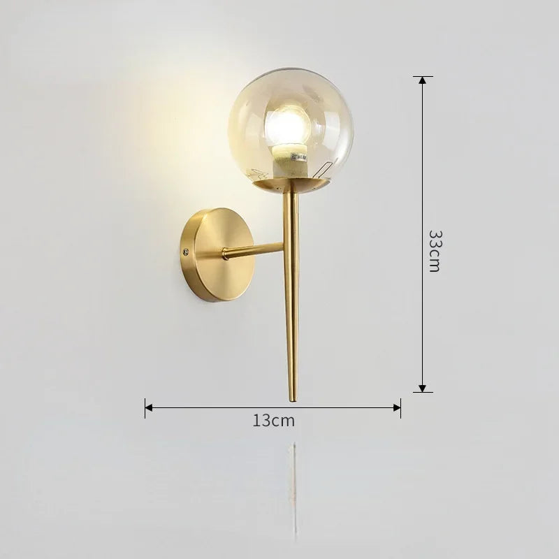LED Gold Glass Ball Wall Lamp - Modern Indoor Lighting for Living Room, Bathroom, Bedroom, Bedside, Entrance & Porch