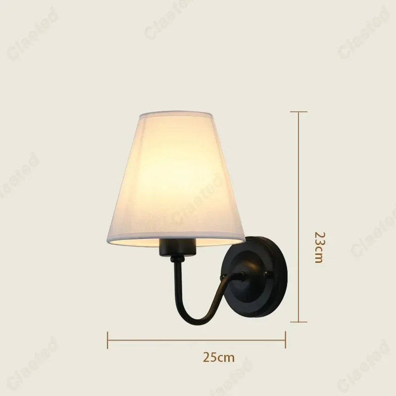 LED Retro Fabric Lampshade Wall Lamp with E27 Socket for Bedroom, Living Room, and Corridor Lighting Decoration