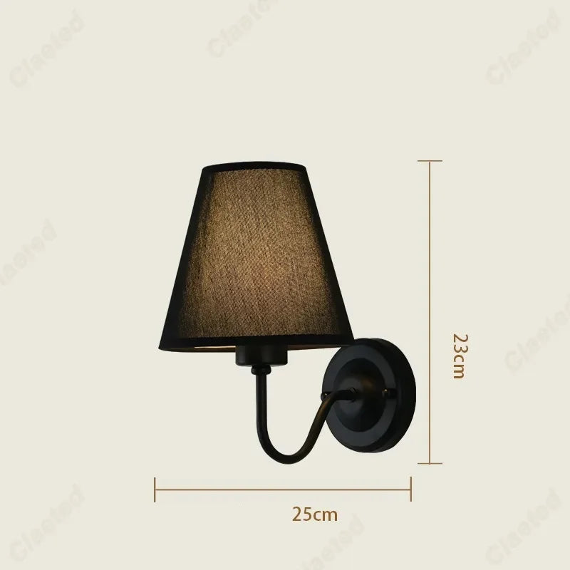 LED Retro Fabric Lampshade Wall Lamp with E27 Socket for Bedroom, Living Room, and Corridor Lighting Decoration