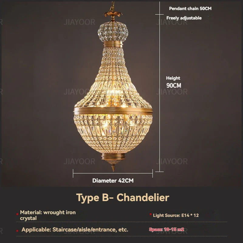 Crystal Pendant Light for High-Rise Villa & Duplex Living Rooms - American Restaurant Fixture