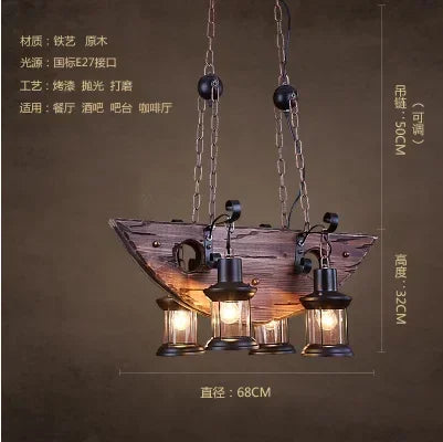 Wooden Decorative Chandelier - American Retro Industrial Style Lighting for Restaurants, Coffee Shops & Bar Counters