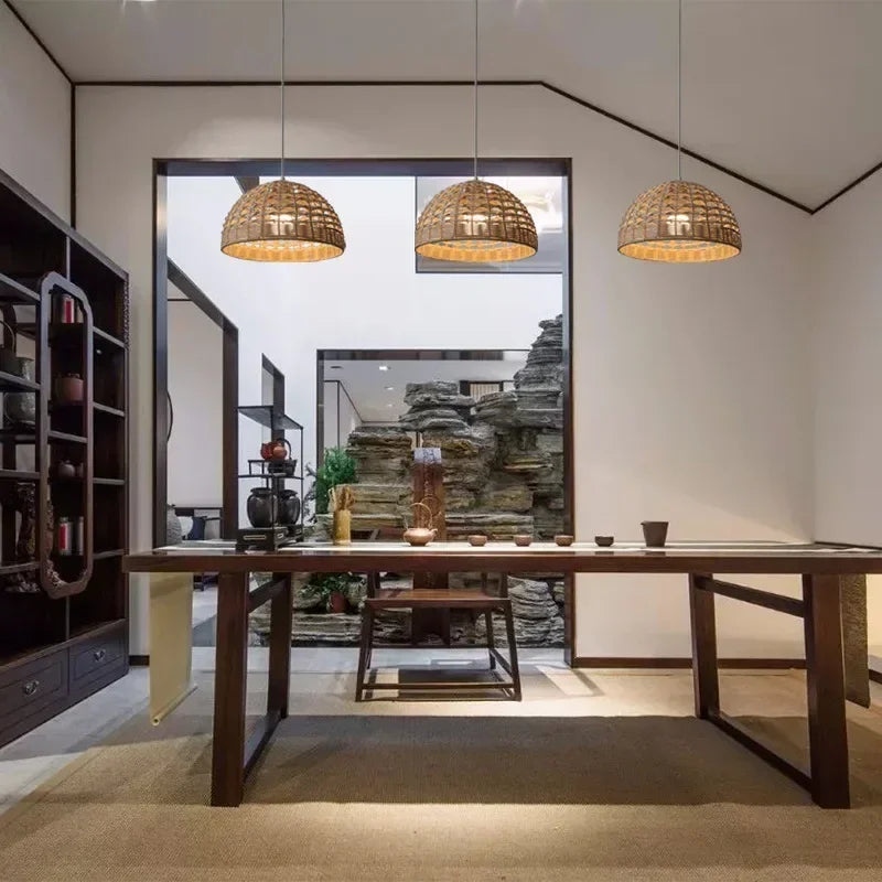 Rattan Pendant Light Fixture - Wicker Lampshade for Ceiling & Table Lighting - Ideal for Home Decor & Ambient Illumination