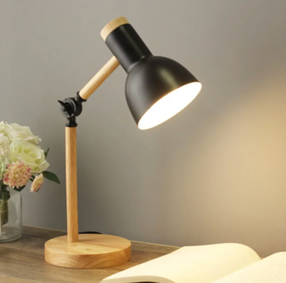 LED Desk Lamp with Wooden Base - Nordic Style Table Lamp for Kids' Room & Creative Workspaces