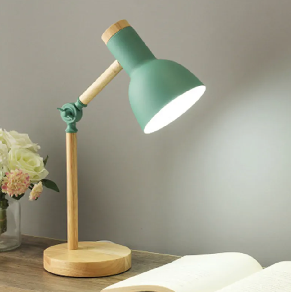 LED Desk Lamp with Wooden Base - Nordic Style Table Lamp for Kids' Room & Creative Workspaces