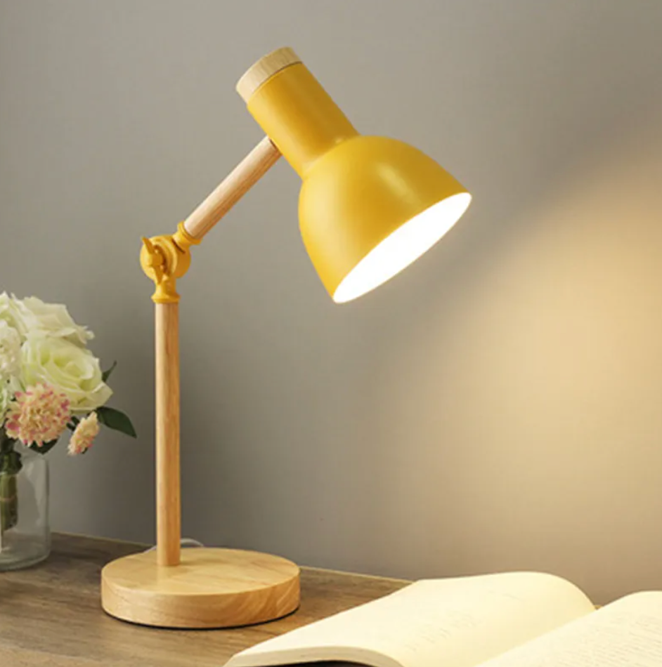 LED Desk Lamp with Wooden Base - Nordic Style Table Lamp for Kids' Room & Creative Workspaces