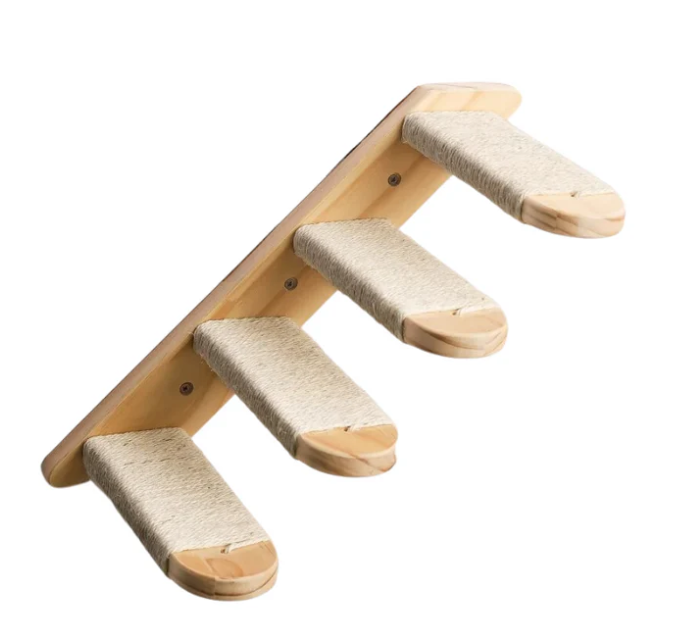 Cat Climbing Steps Deluxe | Wall-Mounted with Sisal Rope for Active Cats & Space-Saving Vertical Play