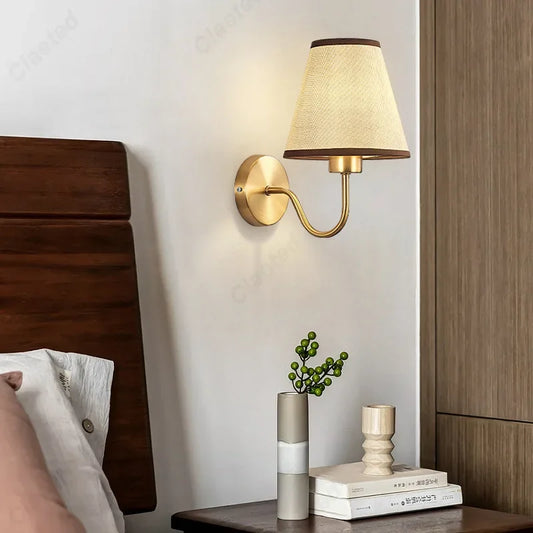 LED Retro Fabric Lampshade Wall Lamp with E27 Socket for Bedroom, Living Room, and Corridor Lighting Decoration
