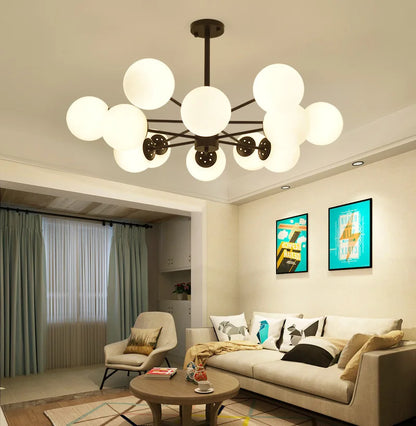 LED Adjustable Ball Glass Chandelier - Modern E27 Hanging Lamp for Living Room & Bedroom Lighting Fixtures