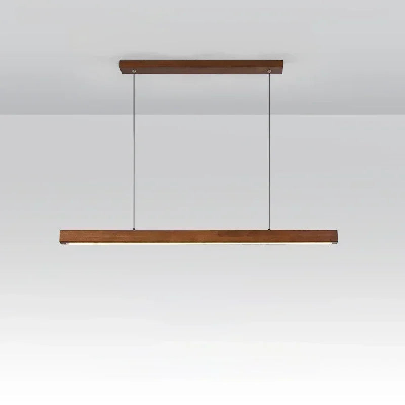 LED Pendant Light Fixture - Modern Wood Long Strip Chandelier for Dining Room, Kitchen & Living Room Lighting