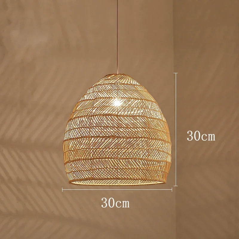 Rattan Cloche Pendant Lamp - Handmade Vintage Rattan Light Fixture for Home Decor, Living Room, Cafe & Kitchen Island