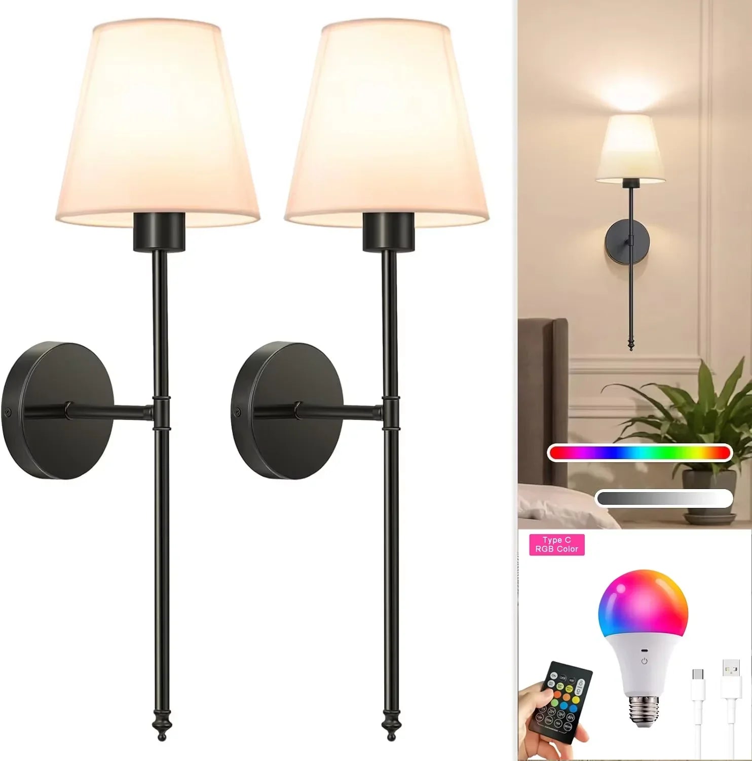 Retro Wall Lamp LED Charge RGB Bulb Removable Wireless Wall Light For Bedroom Corridor Hallway Indoor Luminaire Bedside Light