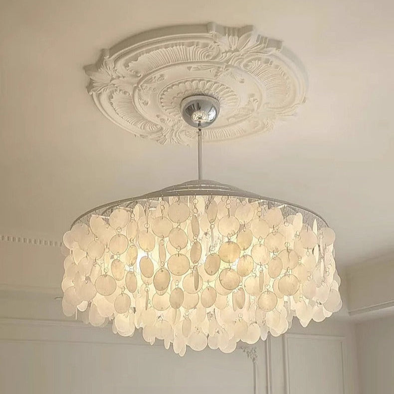 Seashell Pendant Chandelier Light Fixture - Coastal Decor for Living Room & Dining Room