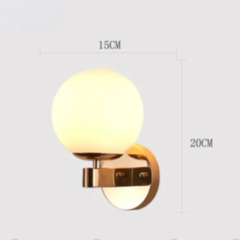 LED Gold Glass Ball Wall Lamp - Modern Indoor Lighting for Living Room, Bathroom, Bedroom, Bedside, Entrance & Porch