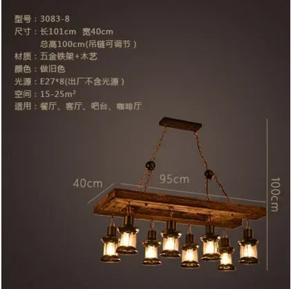 Wooden Decorative Chandelier - American Retro Industrial Style Lighting for Restaurants, Coffee Shops & Bar Counters