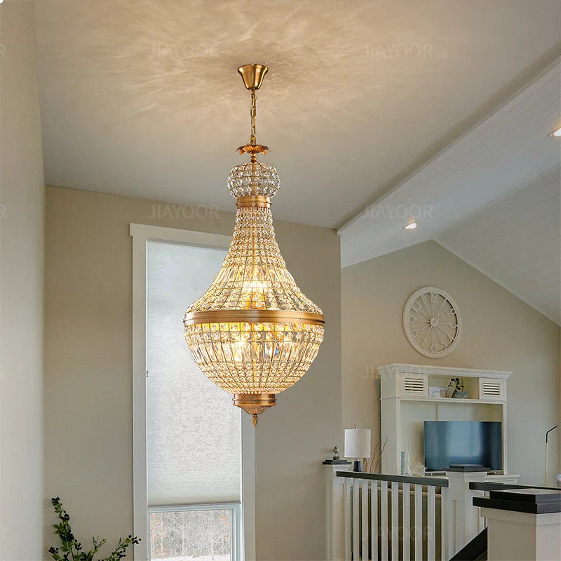 Crystal Pendant Light for High-Rise Villa & Duplex Living Rooms - American Restaurant Fixture