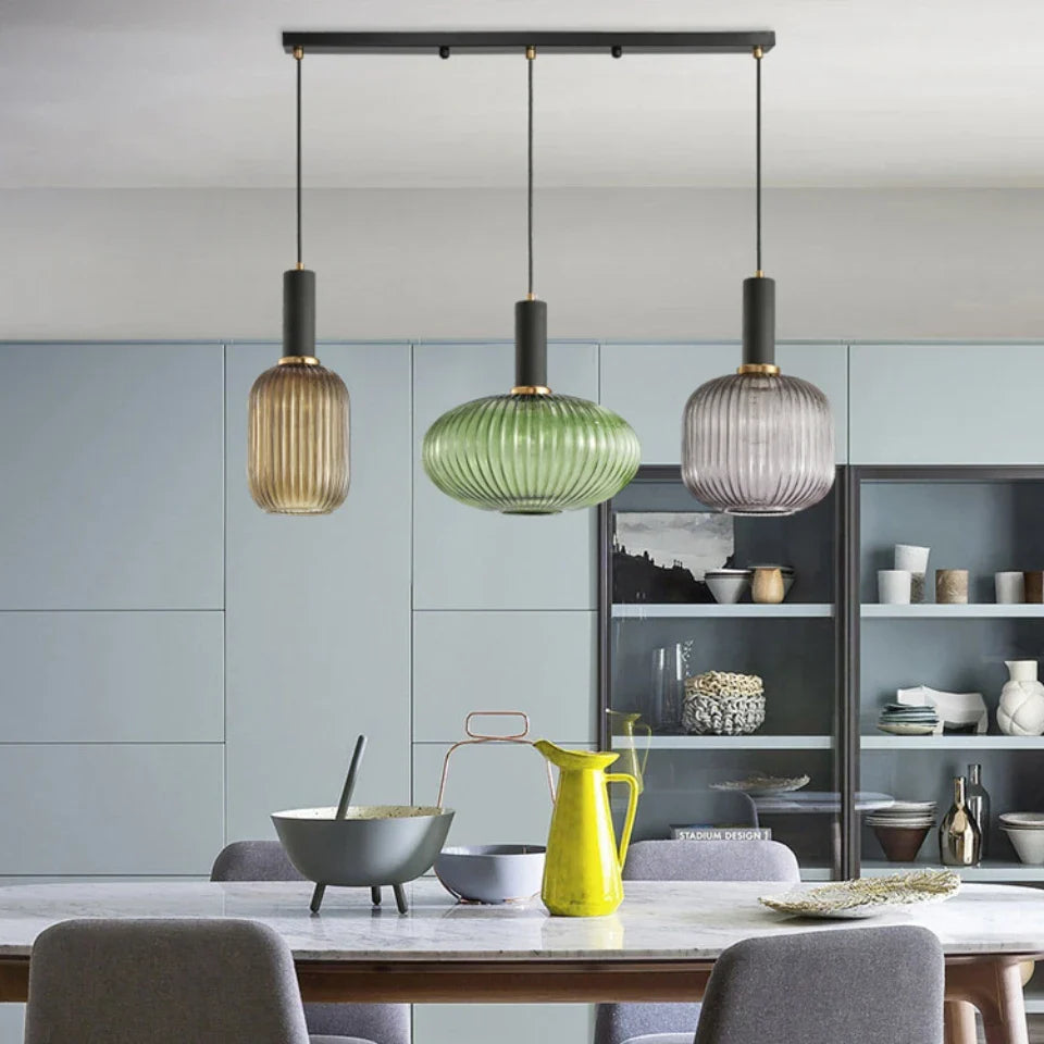 LED Glass Stripe Pendant Light - Creative E27 Hanging Fixture for Home Decoration in Living Room & Kitchen