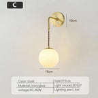 Nordic Wall Lamp - Golden Round Ball Fixture with Milky Glass - Indoor Bedroom & Bedside Lighting Decor