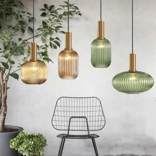 LED Glass Stripe Pendant Light - Creative E27 Hanging Fixture for Home Decoration in Living Room & Kitchen