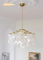 Seashell Pendant Chandelier Light Fixture - Coastal Decor for Living Room & Dining Room